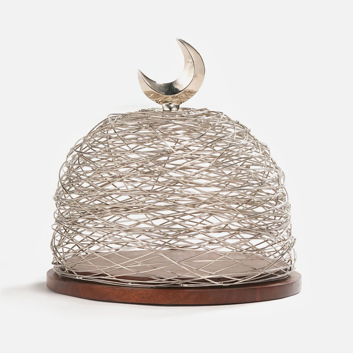 Lunar Wooden Platter With Metal Cover, Small - Silver