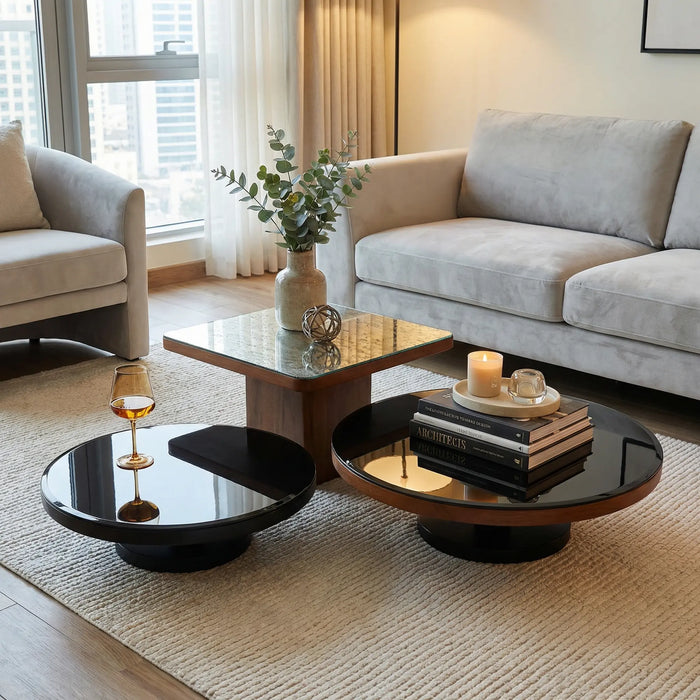Mayo, Miyo & Rio Tables, Set of 3 - Black Mirror & Antique Mirror