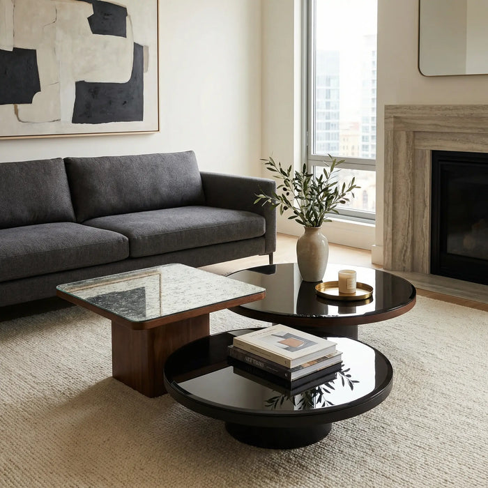 Mayo, Miyo & Rio Tables, Set of 3 - Black Mirror & Antique Mirror