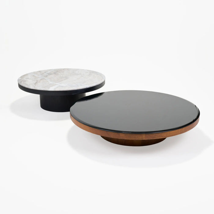 Mayo & Miyo Coffee Tables, Set of 2 - Black Glass, Torento Marble