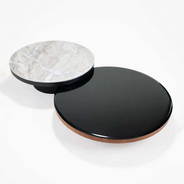Mayo & Miyo Coffee Tables, Set of 2 - Black Glass, Torento Marble