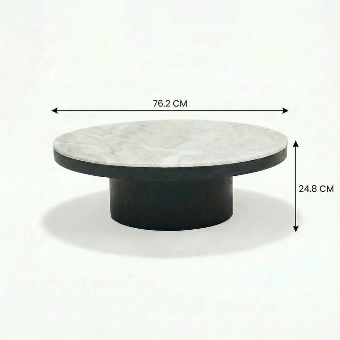 Mayo & Miyo Coffee Tables, Set of 2 - Black Glass, Torento Marble