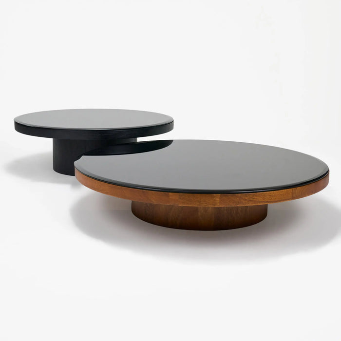 Mayo & Miyo Coffee Tables With Black Glass Top, Set Of 2