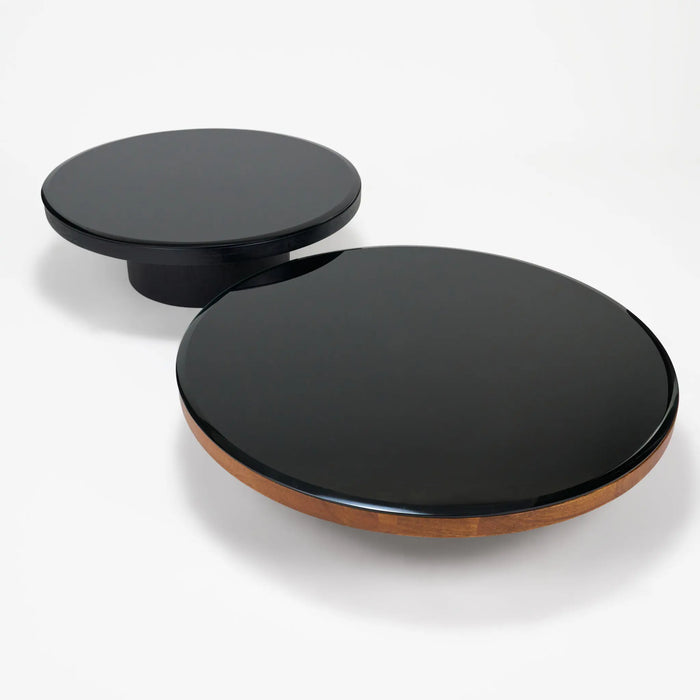 Mayo & Miyo Coffee Tables With Black Glass Top, Set Of 2