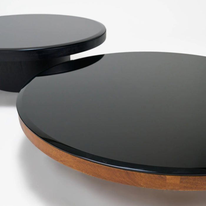 Mayo & Miyo Coffee Tables With Black Glass Top, Set Of 2