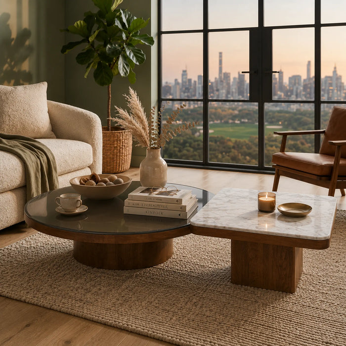 Mayo & Rio Coffee Table Set - Brown & White