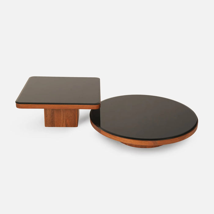 Mayo & Rio Coffee Tables With Black Glass Top, Set Of 2