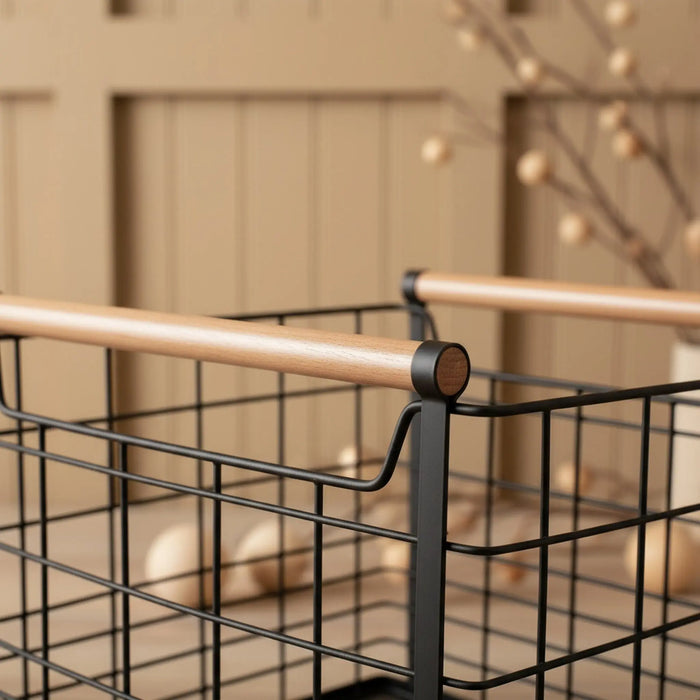 Mesh Storage Basket With Wooden Handles, Set Of 2 - Black