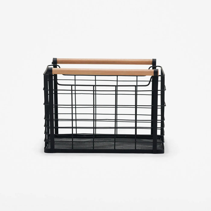 Mesh Storage Basket With Wooden Handles, Set Of 2 - Black