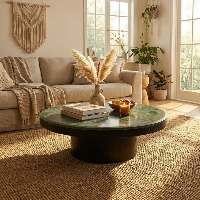 Miyo Coffee Table With Marble Top - Green & Black