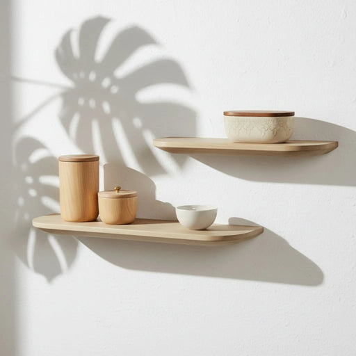 Naza Wooden Wall Shelf, Set Of 2 - White Washed Homelves
