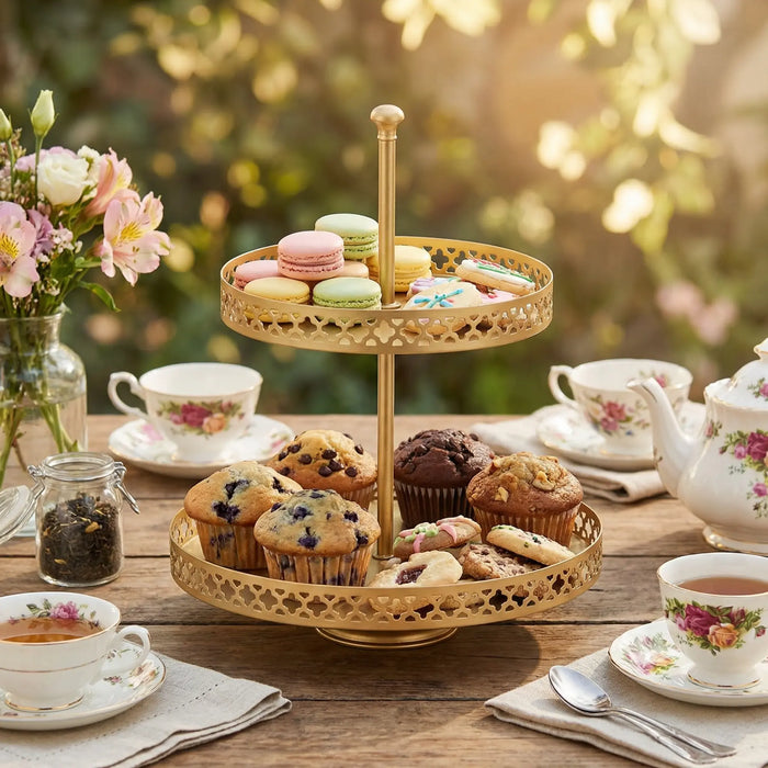 Nish 2-Tier Oval Serving Stand - Gold
