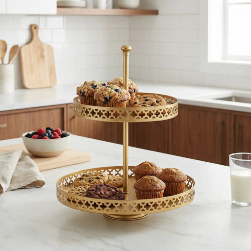 Nish 2-Tier Oval Serving Stand - Gold Homelves