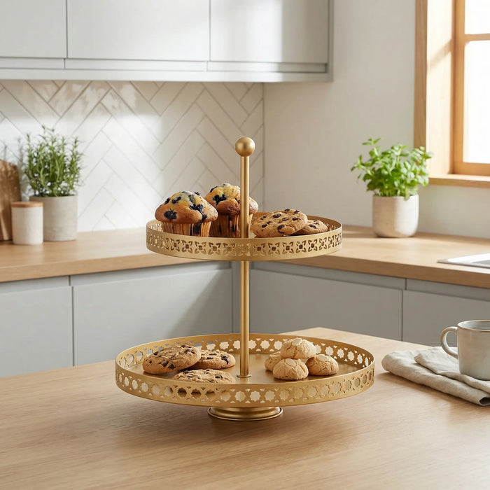 Nish 2-Tier Round Cake Stand - Gold