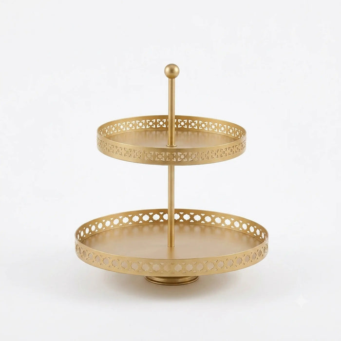 Nish 2-Tier Round Cake Stand - Gold