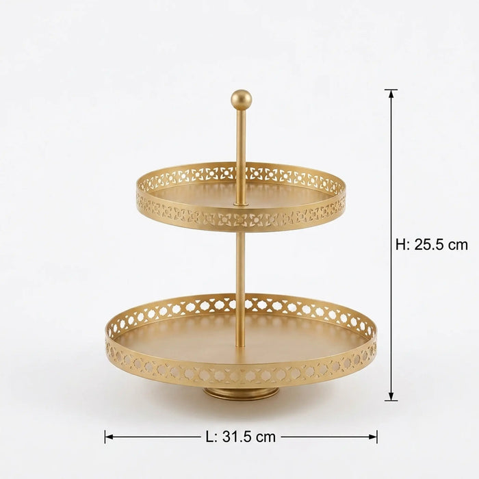 Nish 2-Tier Round Cake Stand - Gold
