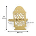 Gold ring with intricate design and measurements on a white background
