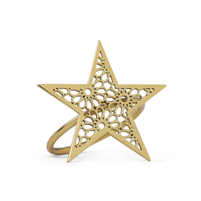 Gold star-shaped decorative item on a white background