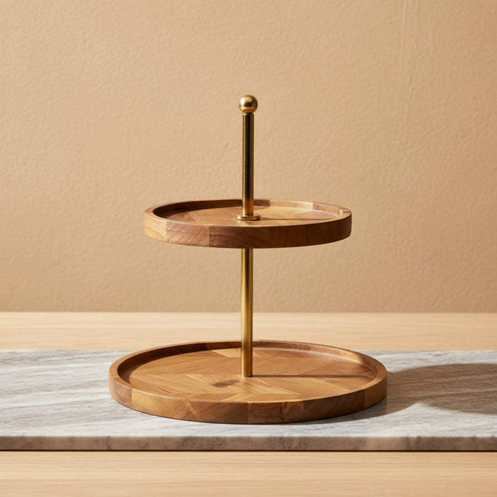 Nosh 2-Tier Wooden Cake Stand - Natural