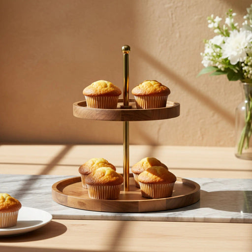 Nosh 2-Tier Wooden Cake Stand - Natural Homelves