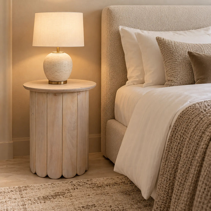 Olan Wooden Scallop Bedside Table, Set of 2 - Whitewash