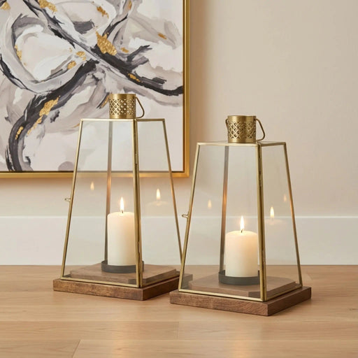 Oma Metal Lantern, Set Of 2 - Gold Homelves