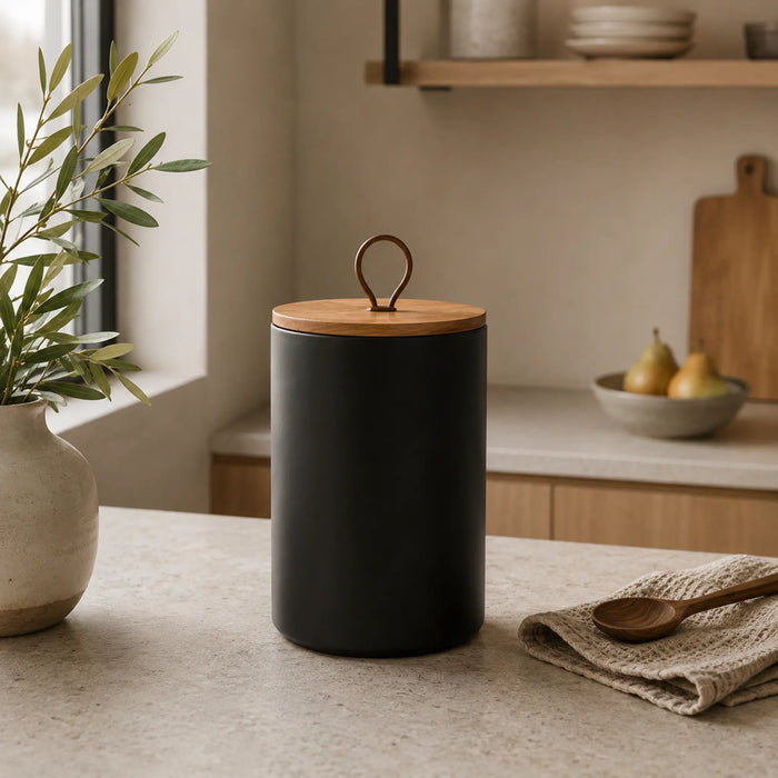 Penta Metal Storage Jar, Large - Black
