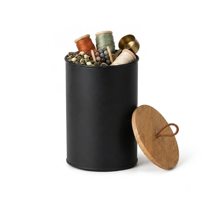 Penta Metal Storage Jar, Large - Black