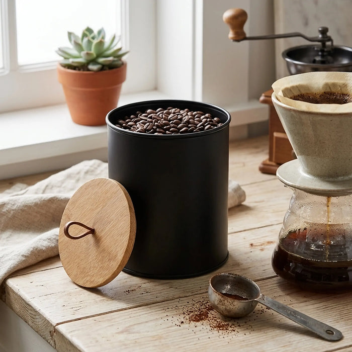 Penta Metal Storage Jar, Medium - Black