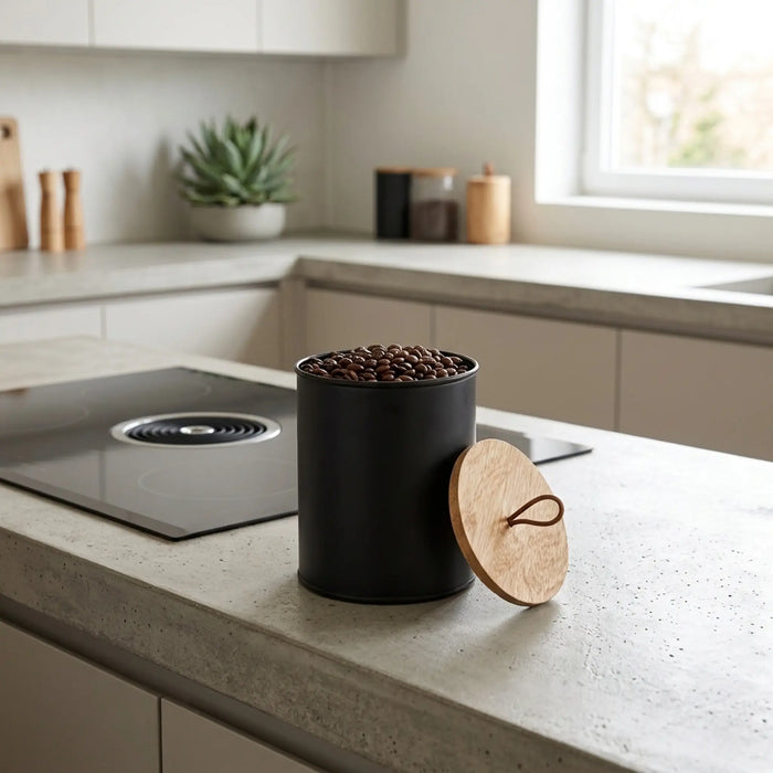 Penta Metal Storage Jar, Medium - Black