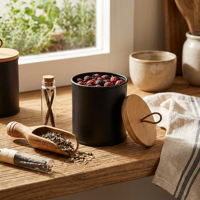 Penta Metal Storage Jar, Small - Black