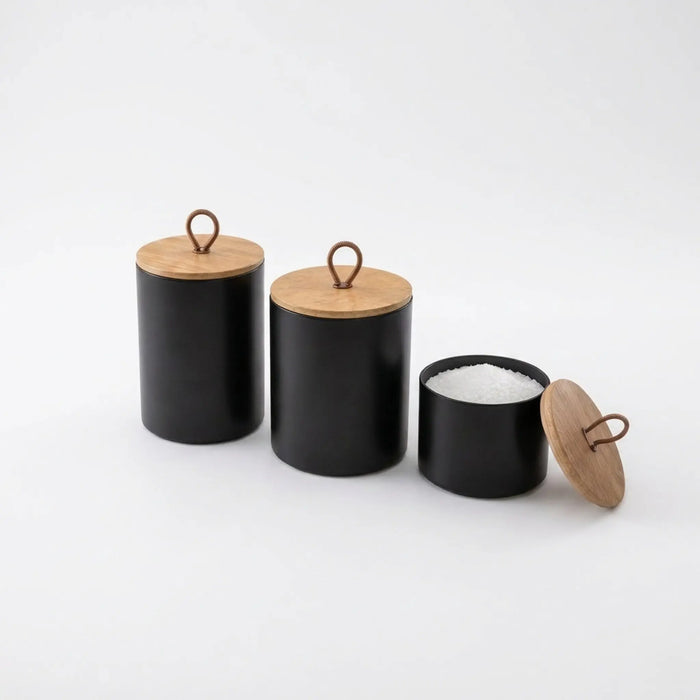 Penta Metal Storage Jars, Set Of 3 - Black
