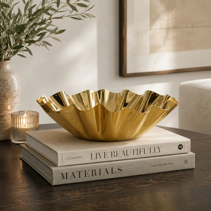 Quill Metal Decorative Bowl, Large - Gold