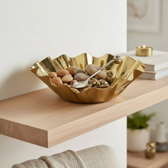 Quill Metal Decorative Bowl, Large - Gold