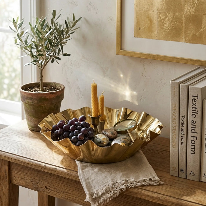 Quill Metal Decorative Bowl, Large - Gold