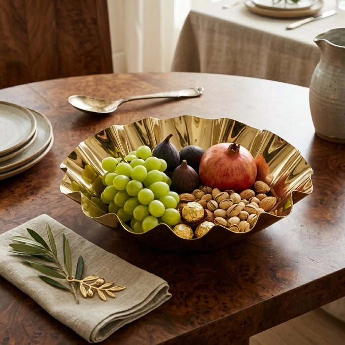 Quill Metal Decorative Bowl, Large - Gold