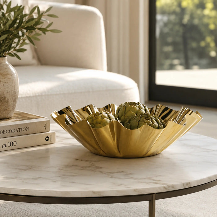 Quill Metal Decorative Bowl, Large - Gold