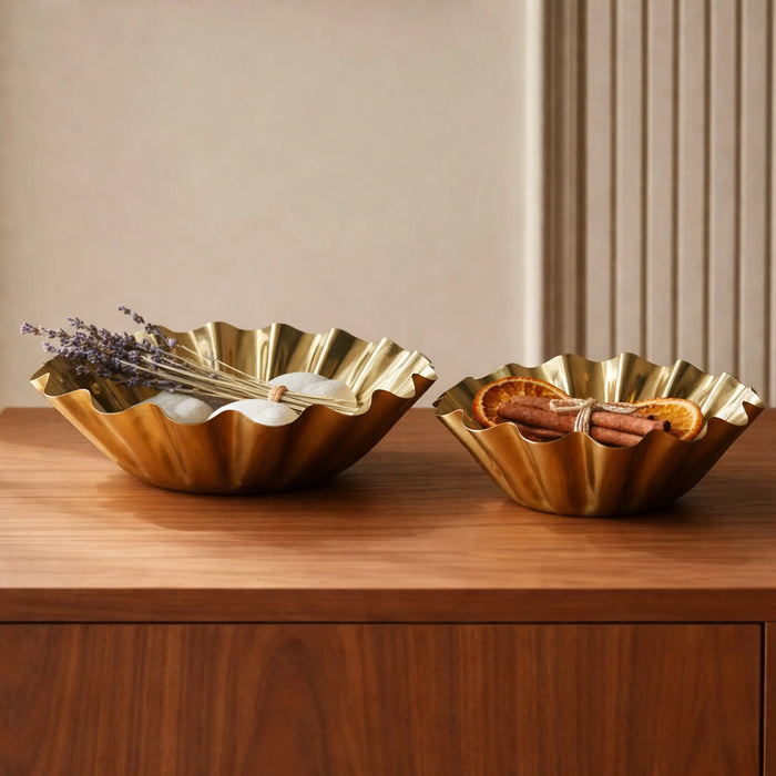Quill Metal Decorative Bowls, Set of 2 - Gold