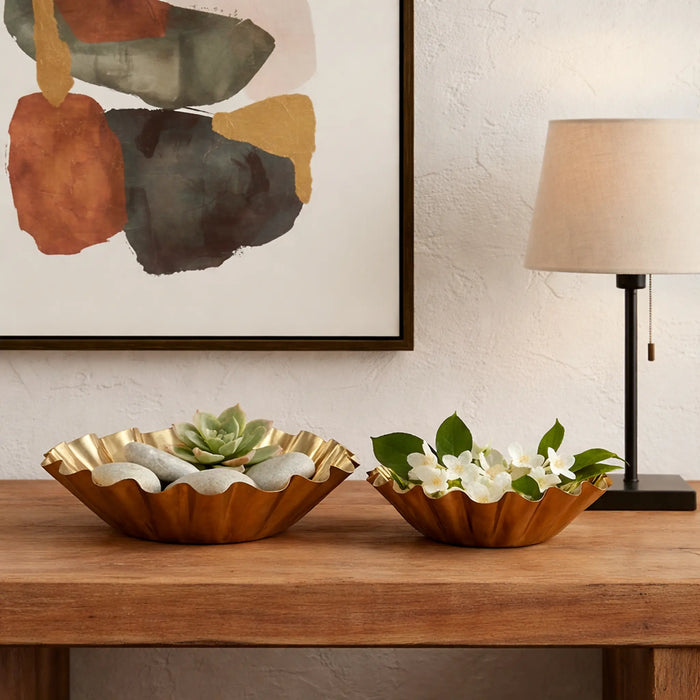 Quill Metal Decorative Bowls, Set of 2 - Gold