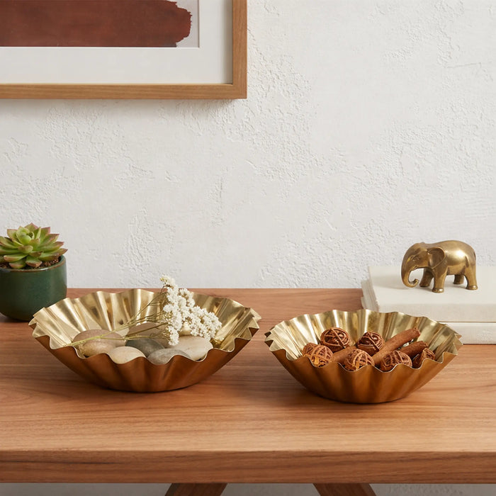 Quill Metal Decorative Bowls, Set of 2 - Gold
