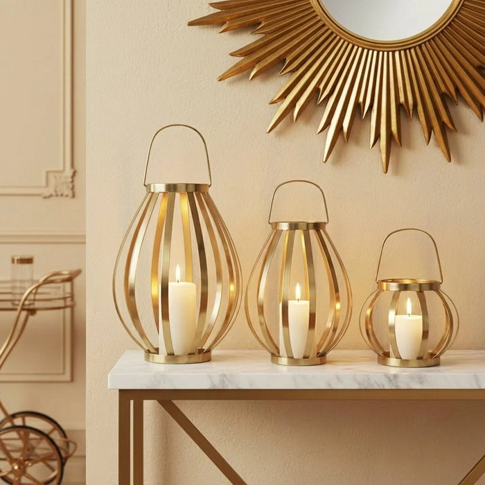 Ray Metal Lanterns, Set Of 3 - Gold