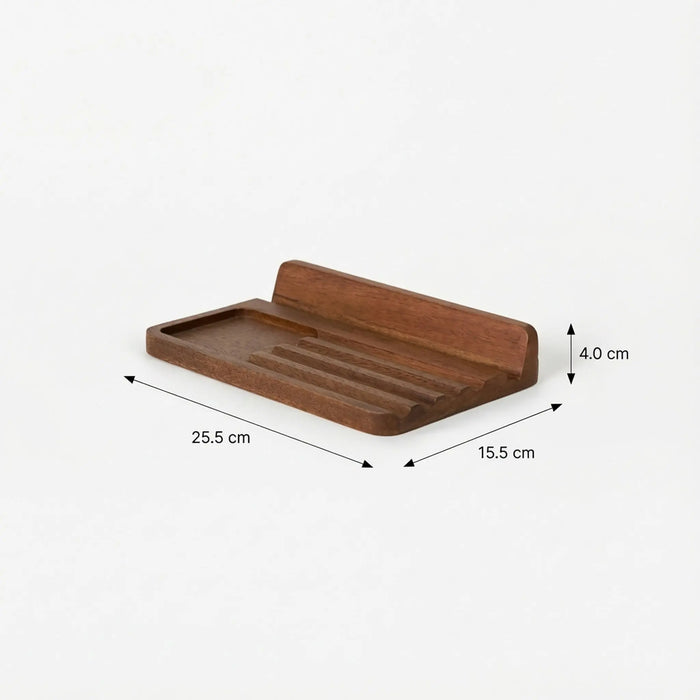 Recto Wooden Office Tray With Phone Slot, Brown