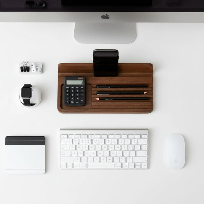 Recto Wooden Office Tray With Phone Slot, Brown