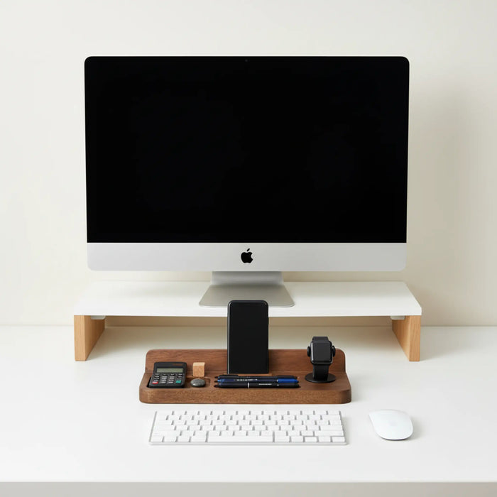 Recto Wooden Office Tray With Phone Slot, Brown