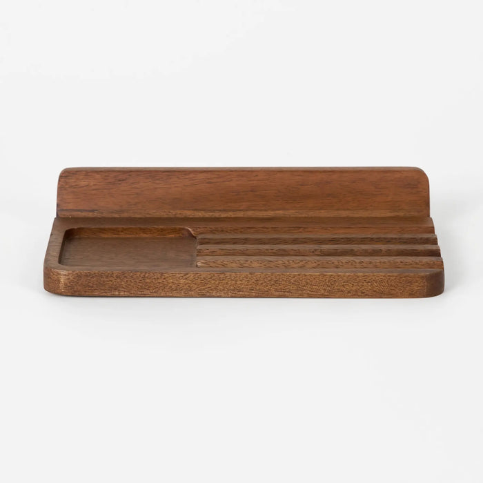 Recto Wooden Office Tray With Phone Slot, Brown