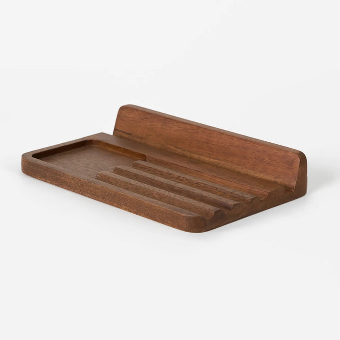 Recto Wooden Office Tray With Phone Slot, Brown