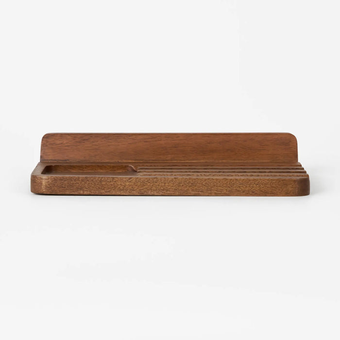 Recto Wooden Office Tray With Phone Slot, Brown