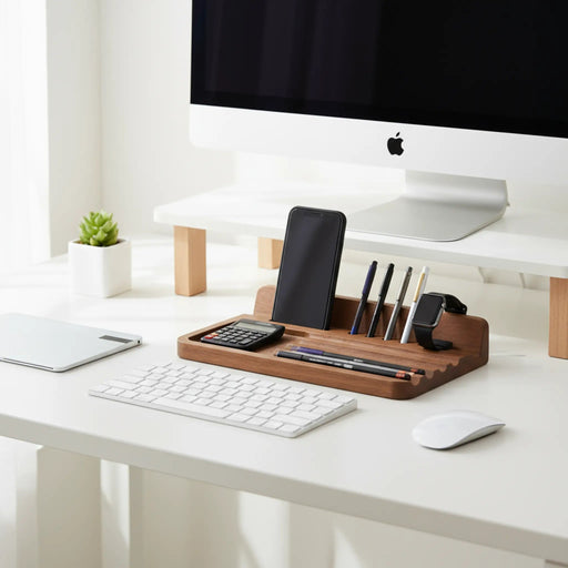 Recto Wooden Office Tray With Phone Slot, Brown Homelves