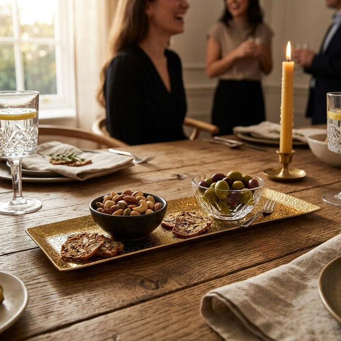 Relish Rectangular Metal Platter, Large - Gold