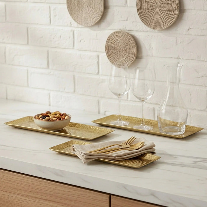 Relish Rectangular Metal Platter, Set Of 3 - Gold